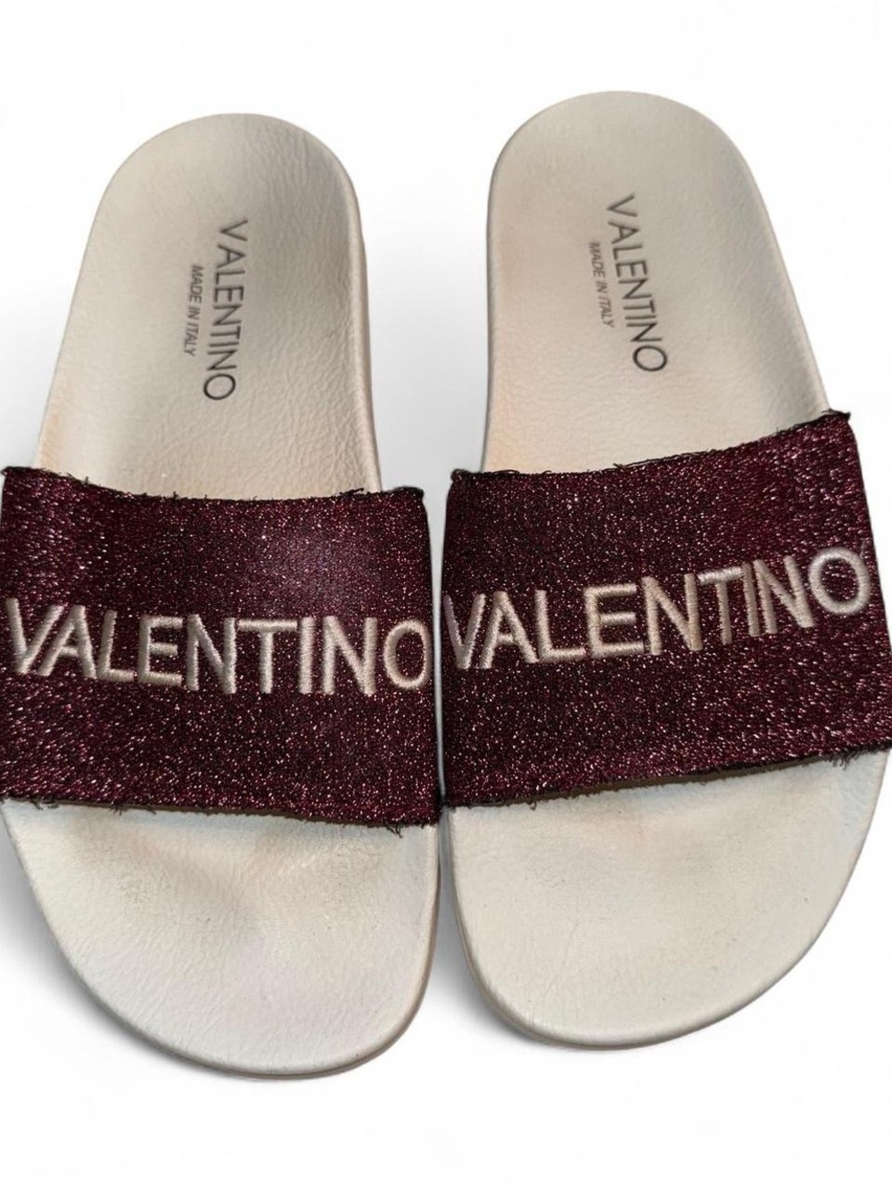 Pink & White Glitter Logo Valentino by Mario Pool Slides - 8